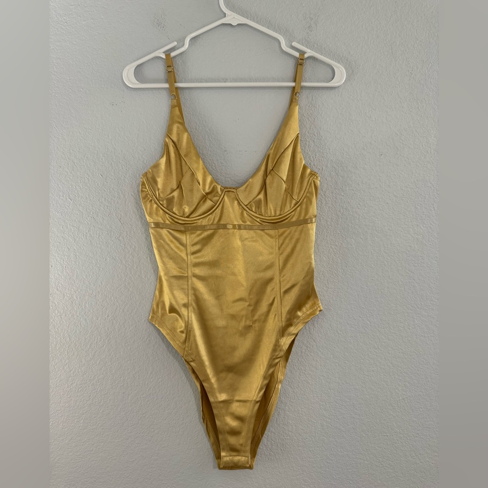 New Gold Satin Bodysuit
